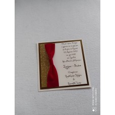 Προσκλητήριο Γάμου χειροποίητο Χριστουγεννιάτικο με κόκκινη κορδέλα